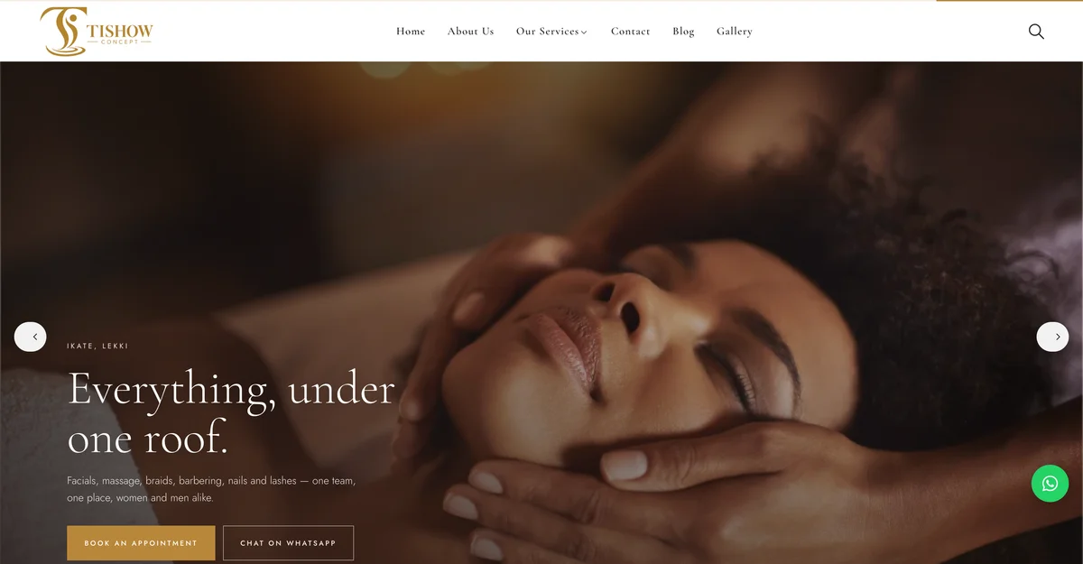 Tishow Beauty Spa website preview